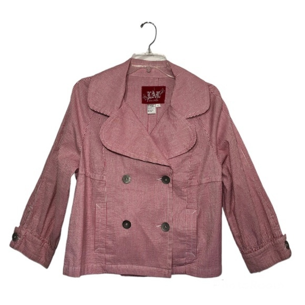 LAL Live A Little Cotton Blend Red / White Stripe Button Front Blazer Jacket L